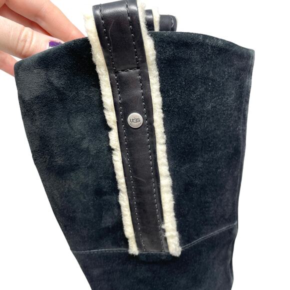 UGG Black and Cream Heeled Boots - Picture 3 of 11